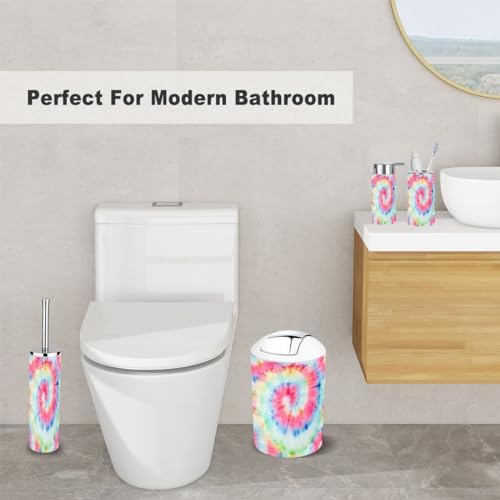 6 Piece Bathroom Accessory Set with Bright Striped Design