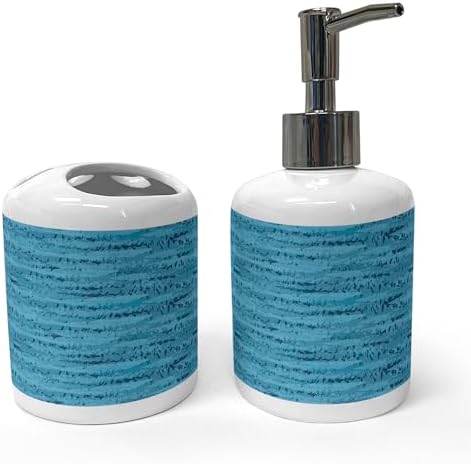 Ambesonne Nautical Soap Dispenser Toothbrush Holder Set Deep Sky Blue Teal
