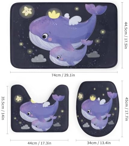 Kuizee 4-Piece Whale Motherhood Shower Curtain Set with Non-Slip Rugs
