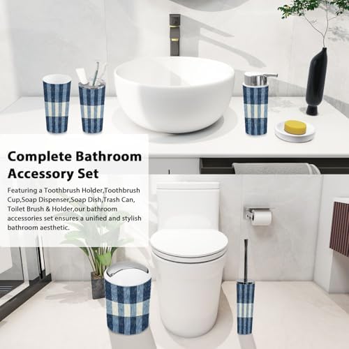 Boho French Farmhouse Blue Bathroom Accessory Set 6 Piece