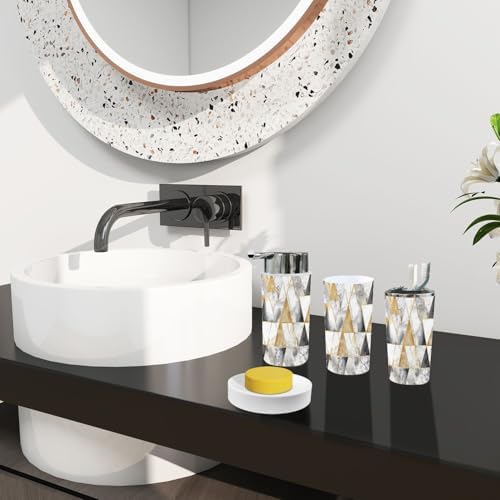 Boho Bathroom Accessory Set 6 Piece Gold Lines Silver Glitter
