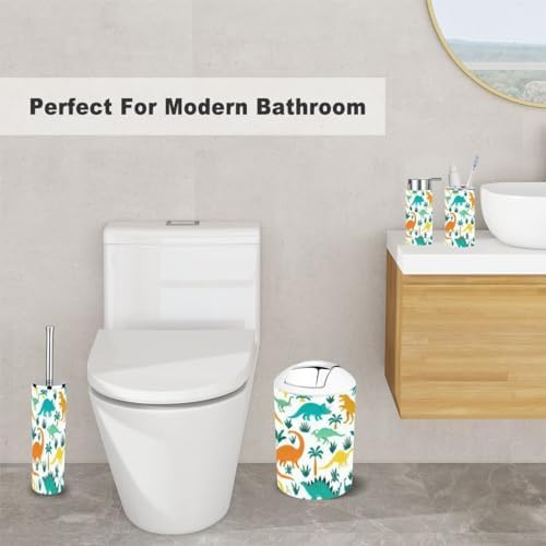 Bathroom Accessory Set 6 Piece Hand Drawn Dinosaur Design