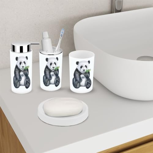 Cute Panda Bamboo Bathroom Accessory Set 6 Piece