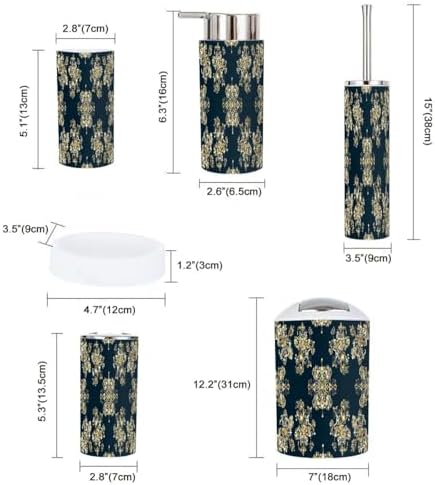 Boho Bathroom Accessory Set 6 Piece Modern Damask Pattern