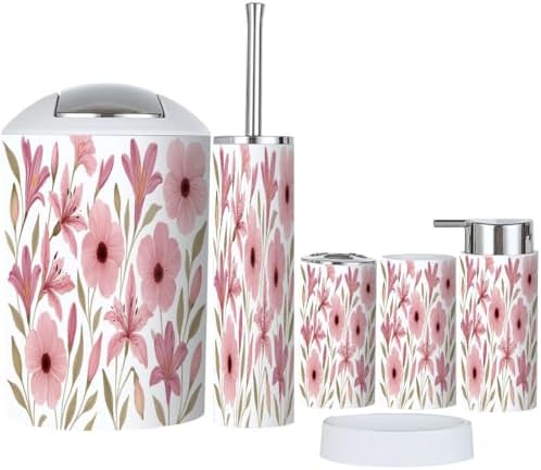 Boho Floral 6 Piece Bathroom Accessory Set