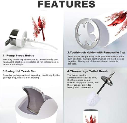6 Piece Bird Red Bathroom Accessory Set