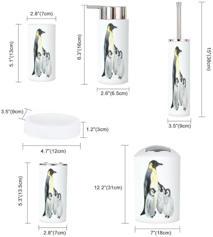 Penguins Bathroom Accessory Set 6 Piece White