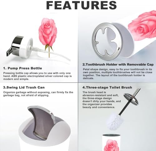 6 Piece Rose Pink Bathroom Accessory Set 1