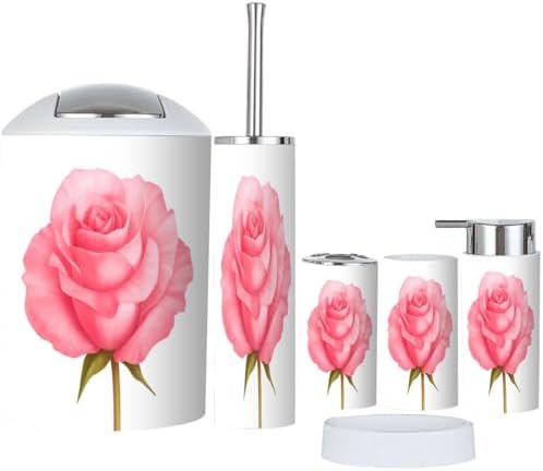 6 Piece Rose Pink Bathroom Accessory Set 1