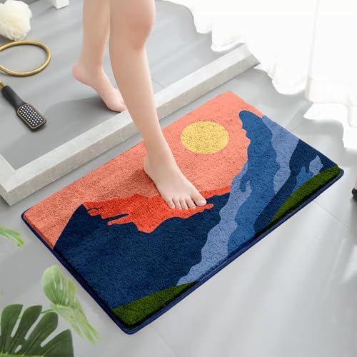 CenviaLuxy Landscape Bath Rug 24x16 Plush Shaggy Mat with Rubber Backing 1