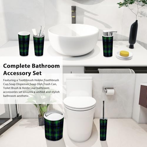Boho Tartan Trash Can and Bathroom Accessories Set