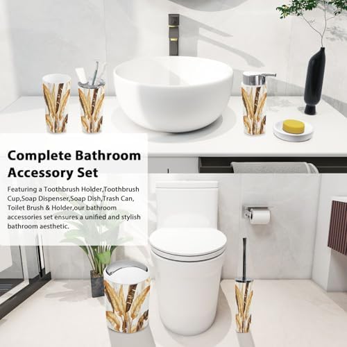 Boho Tropical Botanical Oil Art Bathroom Accessory Set 6 Piece