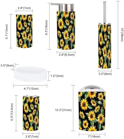 6 Piece Black Floral Bathroom Accessory Set