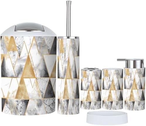 Boho Bathroom Accessory Set 6 Piece Gold Lines Silver Glitter