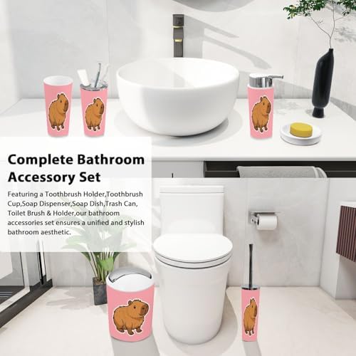 Boho Cartoon Capybara Bathroom Accessories Set 6 Piece