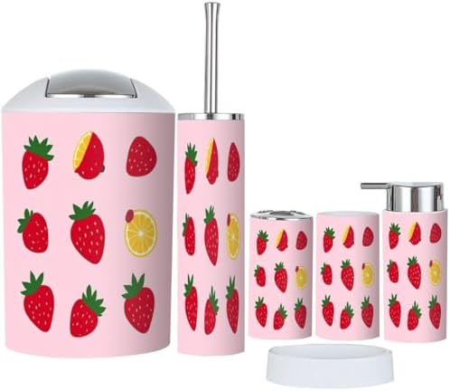 Boho Strawberry Bathroom Accessory Set 6 Piece 1