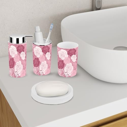 6 Piece Bathroom Accessory Set with Roses Design 1