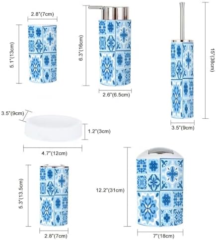 6 Piece Bathroom Accessory Set with Blue Cobalt Tiles