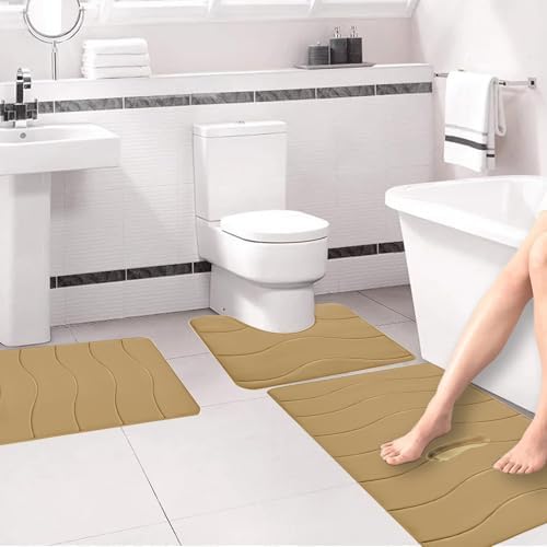 3 Pcs Memory Foam Bath Mat Set with Non-Slip Design