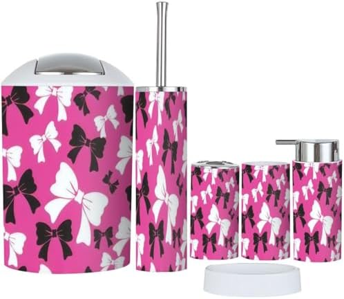 6 Piece Bathroom Accessory Set with Trash Can 1