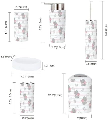 6 Piece Bathroom Accessory Set with Cute Sailor Elephants Design