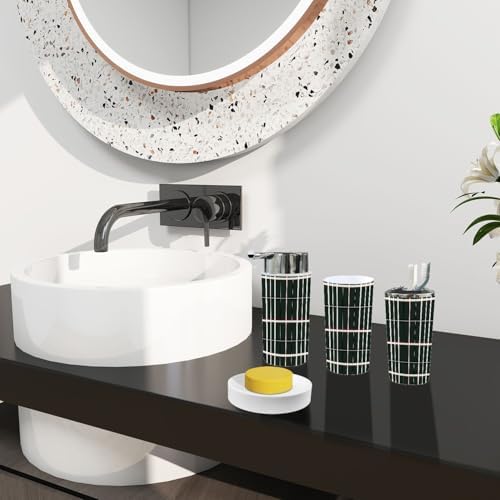 Boho Bathroom Accessory Set 6 Piece with Tartan Plaid Design