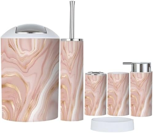 6 Piece Bathroom Accessory Set with Gold Splash Texture