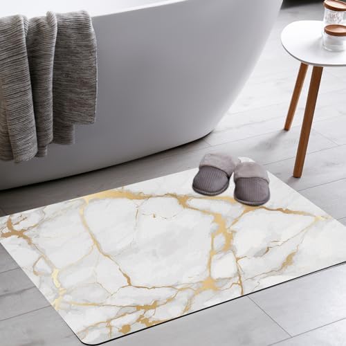 Mrcrypos Marble White Gold Bath Mat 16x24inch Non-Slip Quick Dry