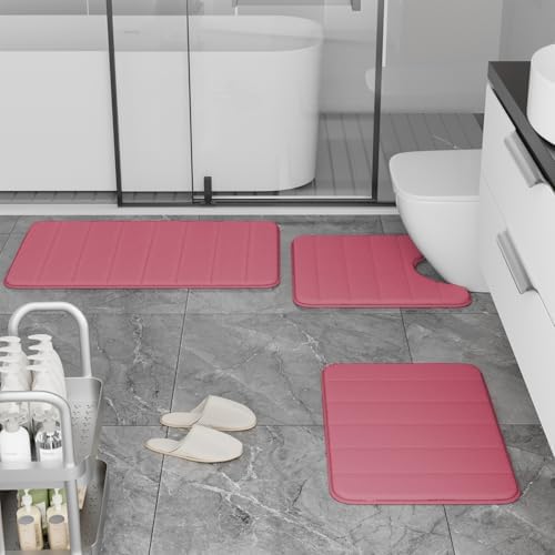 RUN HELIX 3-Piece Pink Bathroom Rug Set