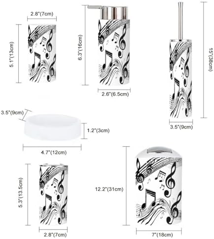 Bathroom Accessory Set 6 Piece Music Notes Design