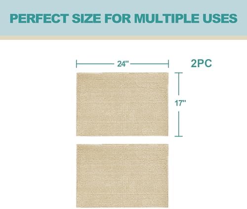 Khaki Brown Bath Rug Set 2 Piece Thick Plush