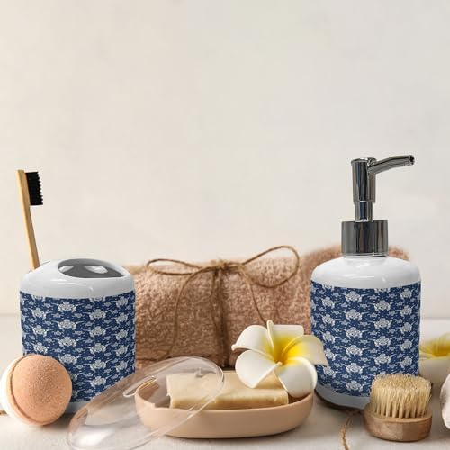 Ambesonne Turtle Soap Dispenser Toothbrush Holder Set
