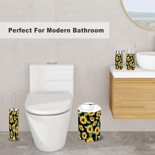 6 Piece Black Floral Bathroom Accessory Set