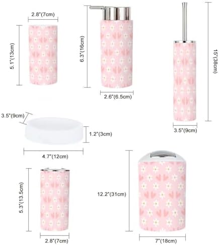 6 Piece Bathroom Accessory Set with Daisies and Hearts Print