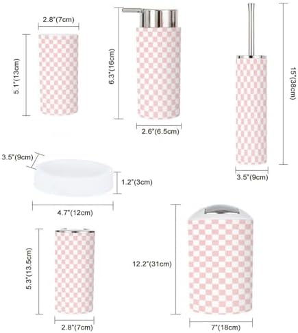 Boho Pink Checkerboard Bathroom Accessory Set 6 Piece