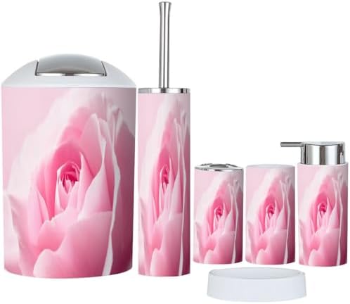 Boho Bathroom Accessory Set 6 Piece Light Pink