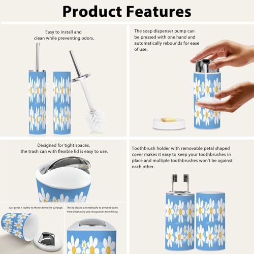 Boho Bathroom Accessory Set 6 Piece White Daisy Design