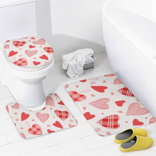 Kuizee Valentines Day Shower Curtain Set with 4 Rugs