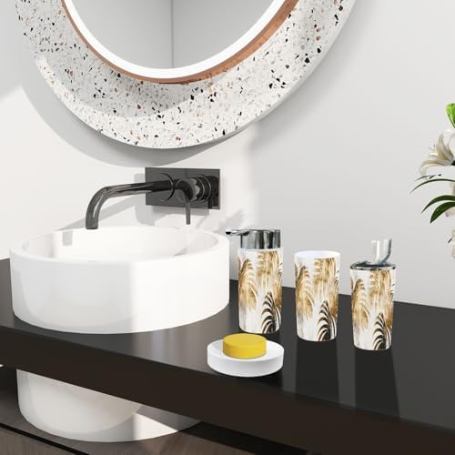 Boho Tropical Botanical Oil Art 6-Piece Bathroom Accessory Set