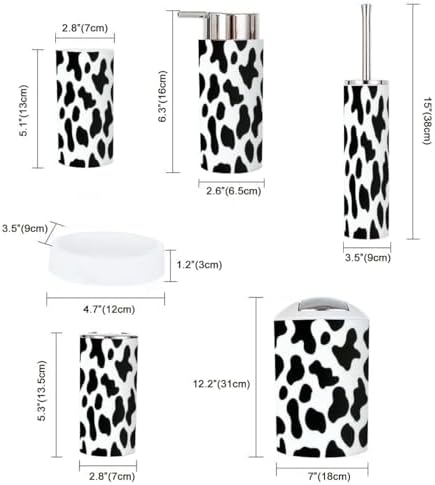 6-Piece Bathroom Accessory Set with Milk Cow Skin Pattern