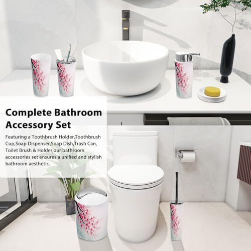 Boho Spring Cherry Blossom Bathroom Accessory Set 6 Piece