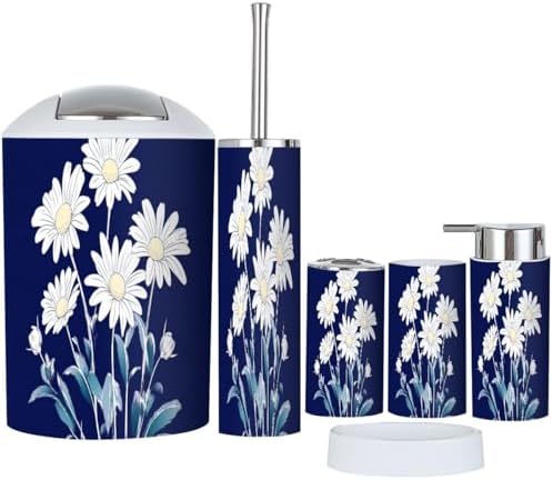 TRANQDEHOM 6-Piece Boho Daisies Bathroom Accessory Set