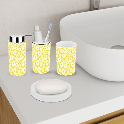 6 Piece White Daisies Bathroom Accessories Set