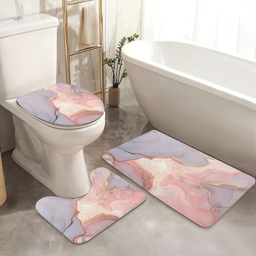 JCOOKLOFTS 4 Piece Shower Curtain Set Rose Grey Gold Stone Texture