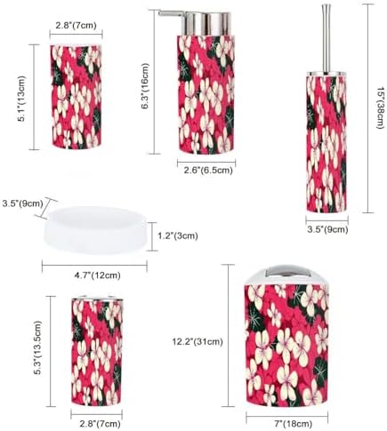 Boho Hibiscus Flowers Bathroom Accessory Set 6 Piece