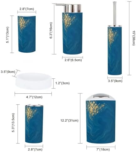 Boho Blue Gold Marble Bathroom Accessory Set 6 Piece