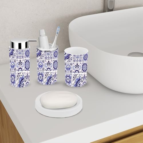 Navy Blue Talavera Tiles Bathroom Accessory Set 6 Piece