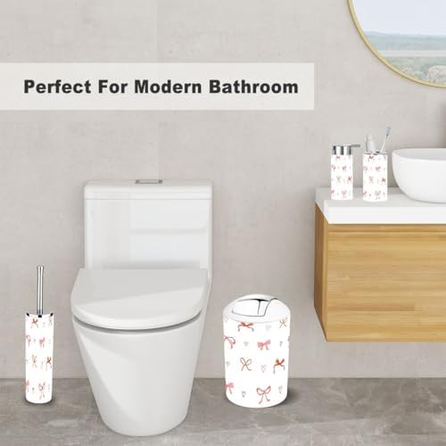 6 Piece Bathroom Accessory Set Pink Red Seamless Pattern 1
