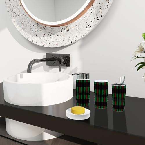 Boho Bathroom Accessory Set 6 Piece Plaid Design