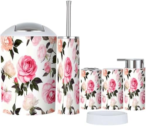 Boho Peony Roses Bathroom Accessory Set 6 Piece